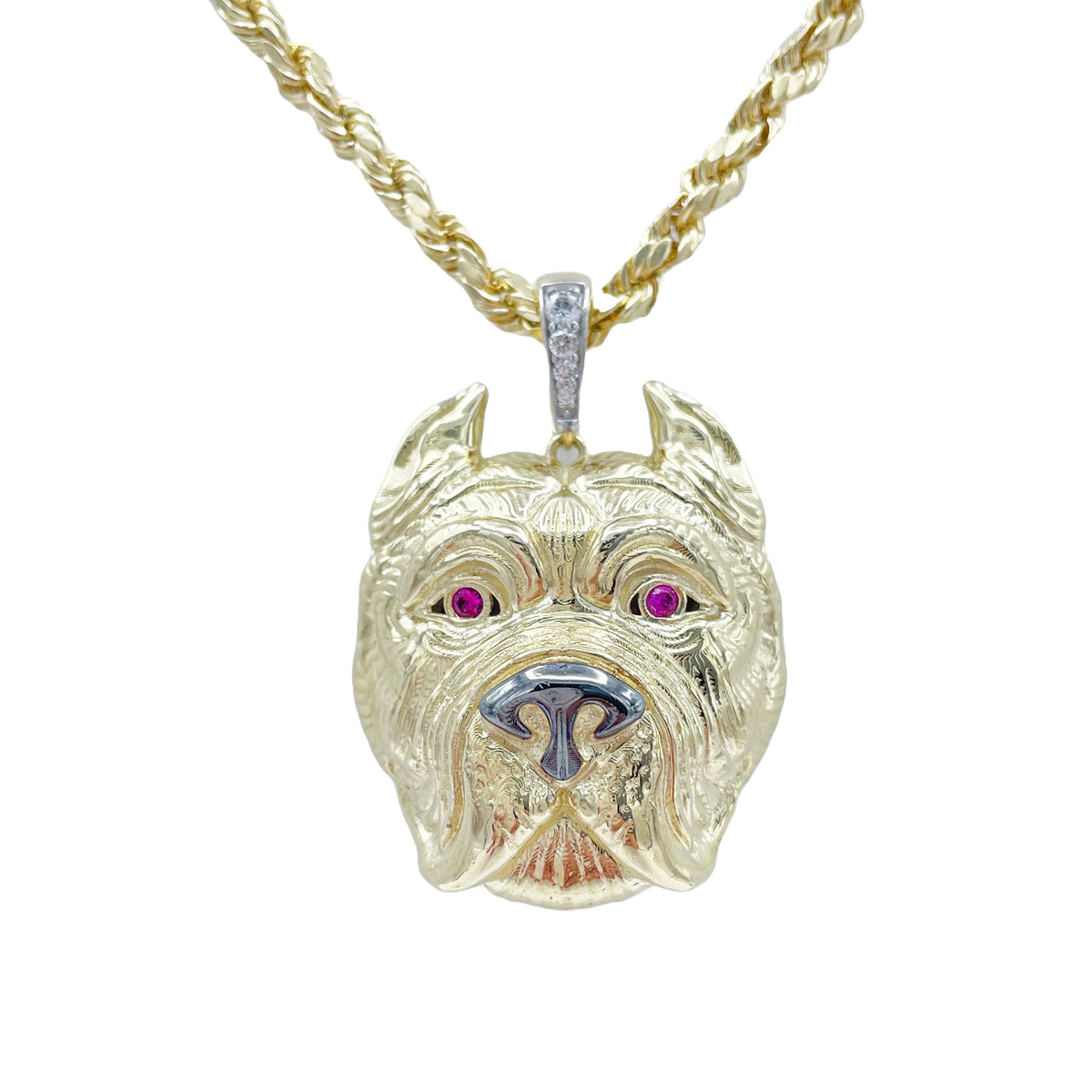 10K Gold Pit Bull Charm Red Eyes (14.35g)