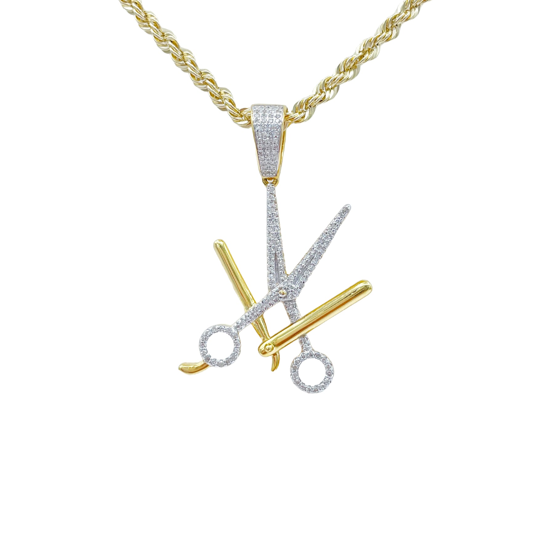 10K Gold .33 Ctw Diamond Barber Scissor Blade Charm