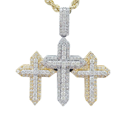 10K Gold 2.30 Ctw Triple Diamond Cross