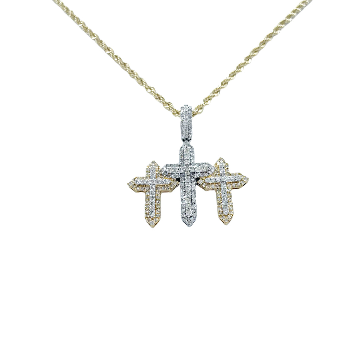 10K Gold 2.30 Ctw Triple Diamond Cross