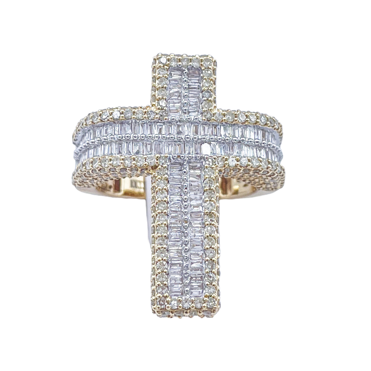 10K Gold 3 Ctw Diamond Cross Ring